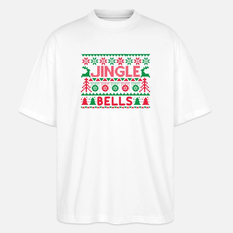 Hässlicher Pullover – Jingle Bells Strickmuster - Stanley/Stella Oversized Unisex Bio T-Shirt Blaster 2.0 - Weiß