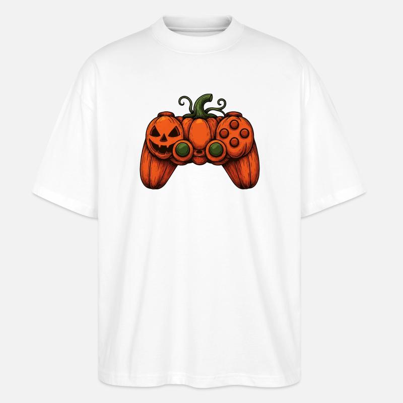 Halloween Controller Kürbis-Duo - Stanley/Stella Oversized Unisex Bio T-Shirt Blaster 2.0 - Weiß