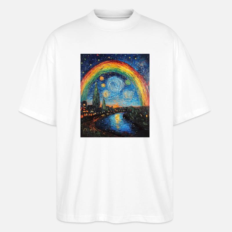 Regenbogen Van Gogh Style Starry Night - Stanley/Stella Oversized Unisex Bio T-Shirt Blaster 2.0 - Weiß
