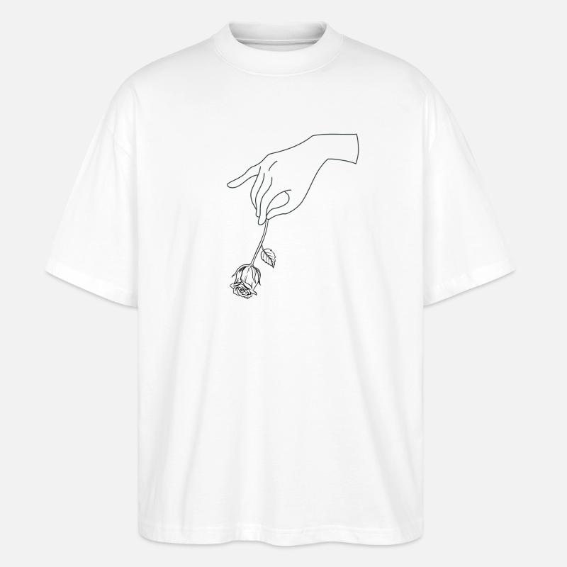 Main avec fleur - T-shirt bio Blaster 2.0 coupe oversize Stanley/Stella Unisexe - blanc