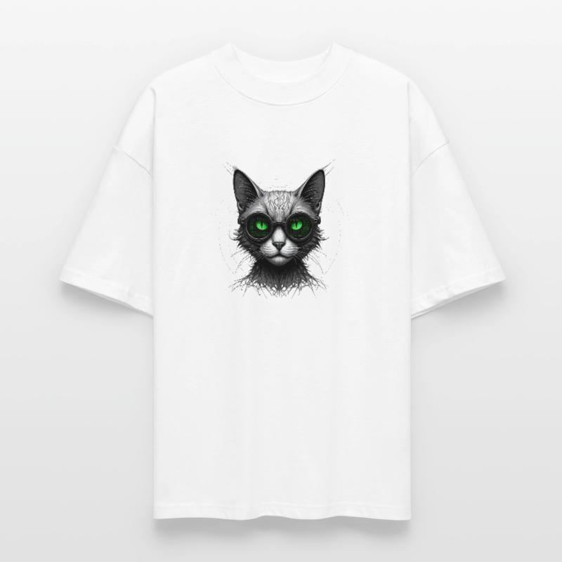 Green Eyes Computer Coder Geek Cat Stanley/Stella Oversized Unisex Organic T-shirt Blaster 2.0