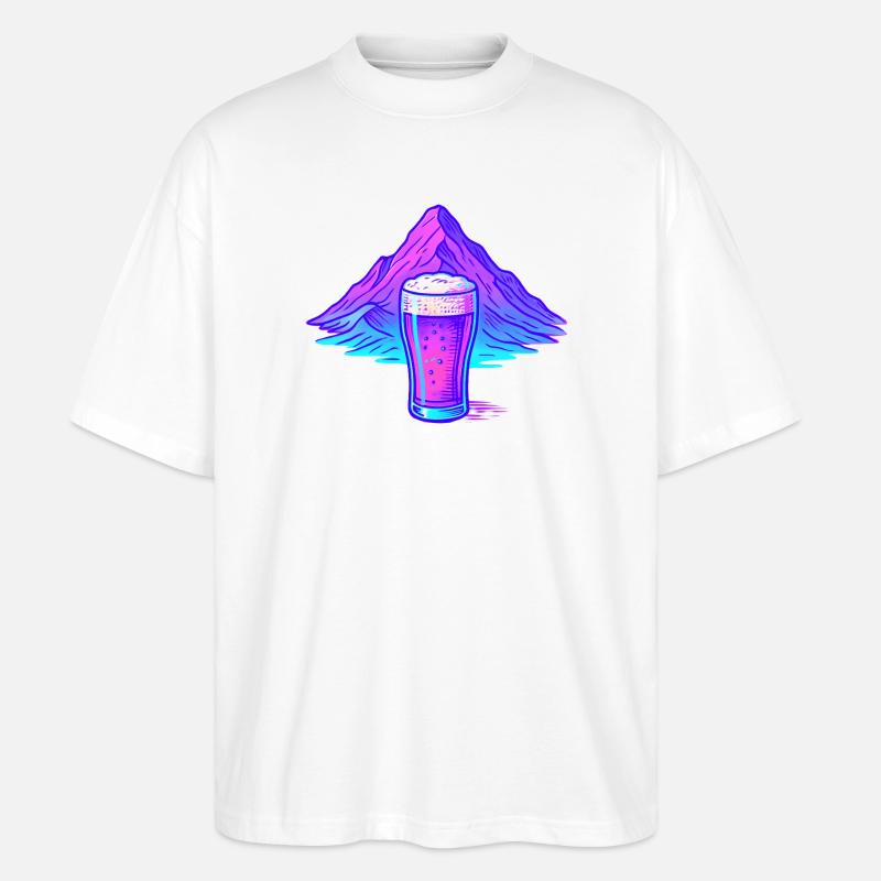 Neon Bierglas vor Berglandschaft - Stanley/Stella Oversized Unisex Bio T-Shirt Blaster 2.0 - Weiß