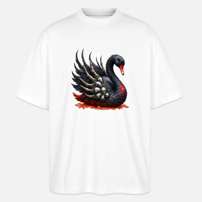 Schwarzer Schwan mit Totenköpfen - Stanley/Stella Oversized Unisex Bio T-Shirt Blaster 2.0 - Weiß