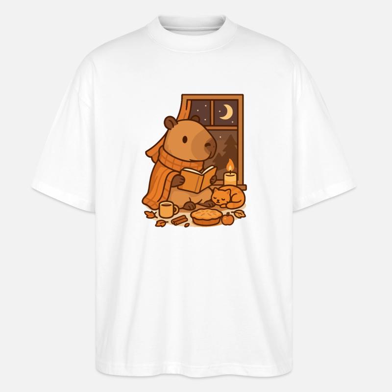 Capybara Reading Nook – Cozy Herbstabend - Stanley/Stella Oversized Unisex Bio T-Shirt Blaster 2.0 - Weiß