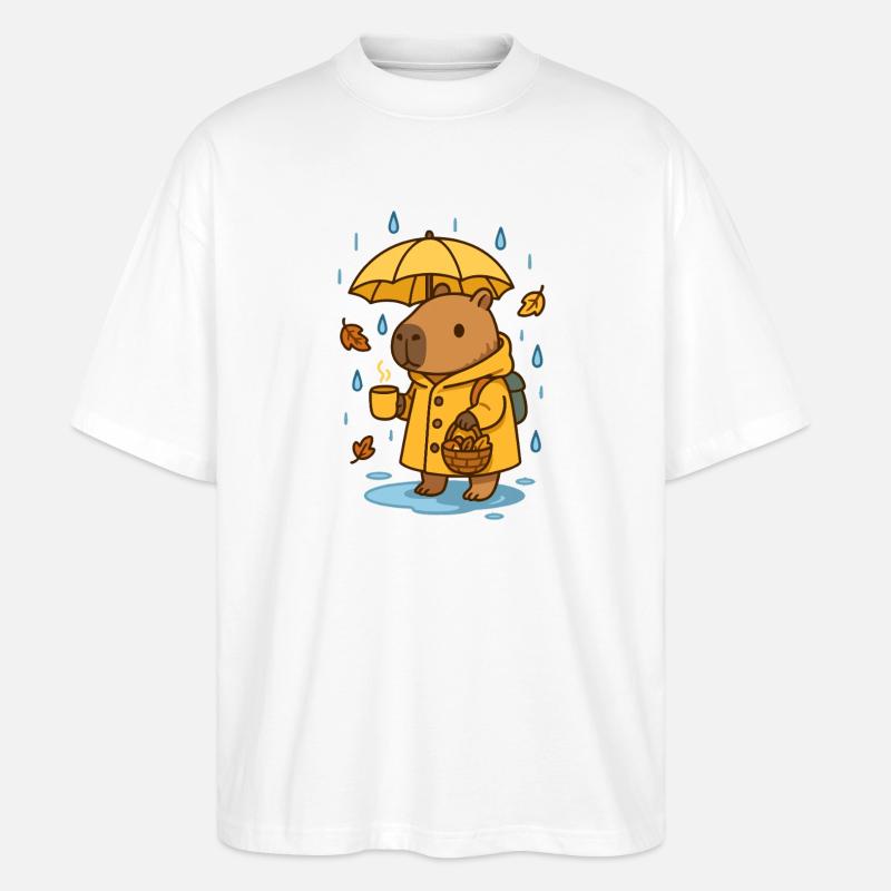 Capybara im Regen – Cozy Autumn Feeling - Stanley/Stella Oversized Unisex Bio T-Shirt Blaster 2.0 - Weiß