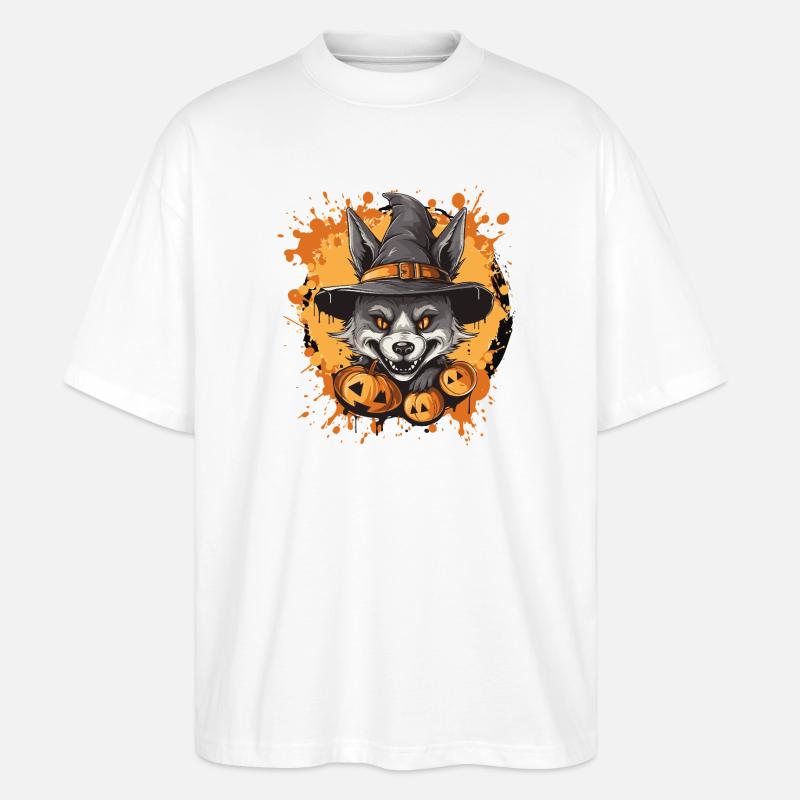Halloween Wolf mit Hexenhut - Stanley/Stella Oversized Unisex Bio T-Shirt Blaster 2.0 - Weiß