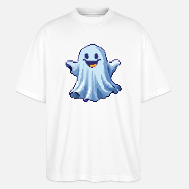 Pixel Ghost: Pixelated Friendly Spirit - Stanley/Stella Oversized Unisex Bio T-Shirt Blaster 2.0 - Weiß