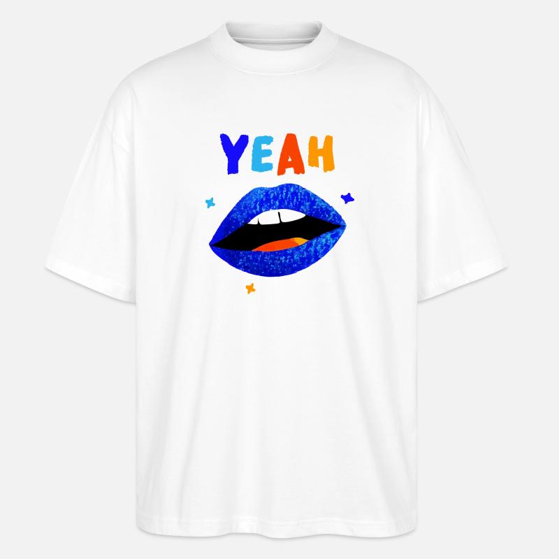 Lebendige Regenbogenlippen YEAH - Stanley/Stella Oversized Unisex Bio T-Shirt Blaster 2.0 - Weiß