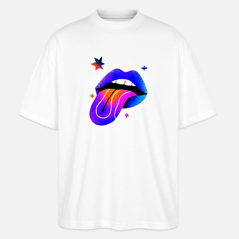 Neon Regenbogen Lippen Kunst - Stanley/Stella Oversized Unisex Bio T-Shirt Blaster 2.0 - Weiß