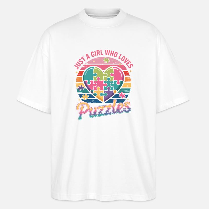 Mädchen liebt Puzzles Herz Regenbogen - Stanley/Stella Oversized Unisex Bio T-Shirt Blaster 2.0 - Weiß