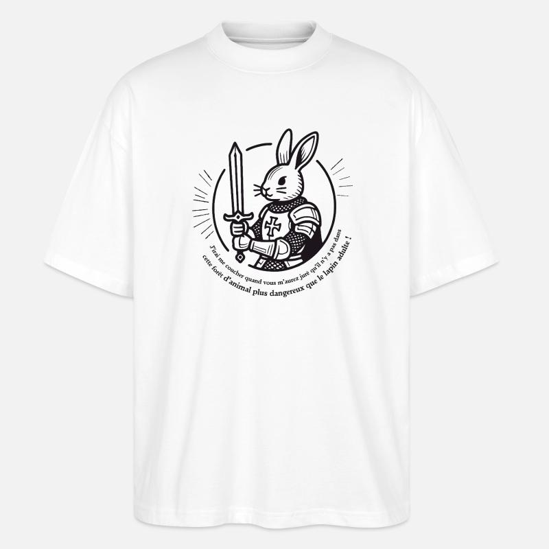 Lapin Chevalier Épée et Armure - T-shirt bio Blaster 2.0 coupe oversize Stanley/Stella Unisexe - blanc
