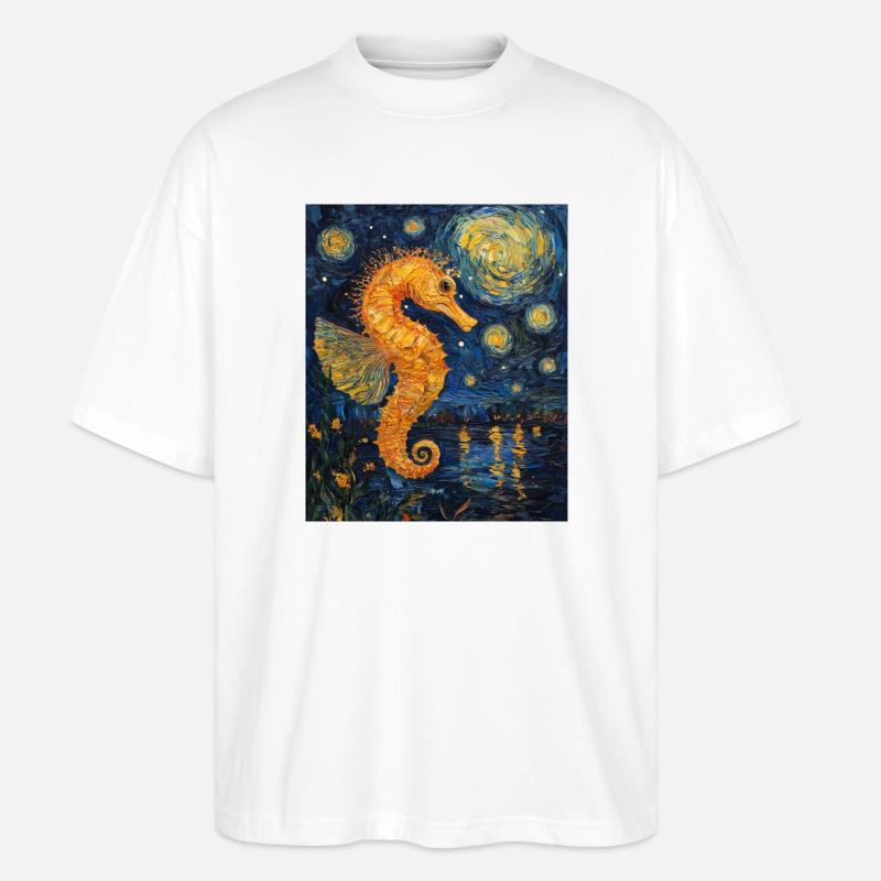 Seepferd Van Gogh Style Starry Night - Stanley/Stella Oversized Unisex Bio T-Shirt Blaster 2.0 - Weiß