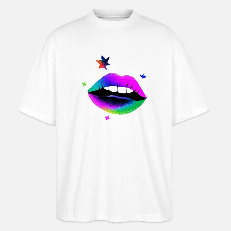 Regenbogen Lippen Pop Art Neon - Stanley/Stella Oversized Unisex Bio T-Shirt Blaster 2.0 - Weiß