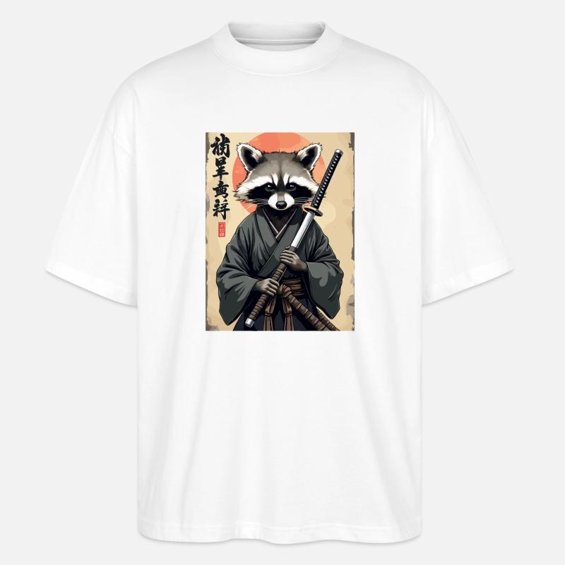 Waschbär Samurai im Kimono - Stanley/Stella Oversized Unisex Bio T-Shirt Blaster 2.0 - Weiß