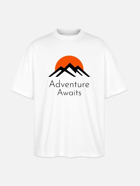 Adventure Awaits – Mountains & Sunset - Stanley/Stella Oversized Unisex Organic T-shirt Blaster 2.0 - white