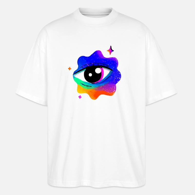 Lebhafter Regenbogen-Augennebel - Stanley/Stella Oversized Unisex Bio T-Shirt Blaster 2.0 - Weiß
