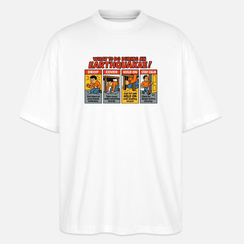 Erdbeben Sicherheitsanleitung - Stanley/Stella Oversized Unisex Bio T-Shirt Blaster 2.0 - Weiß