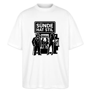 Sünde Hat Stil Ausgehen Nachtleben - Stanley/Stella Oversized Unisex Bio T-Shirt Blaster 2.0 - Weiß - Vorne - Alina (178cm) & Michal (187cm)