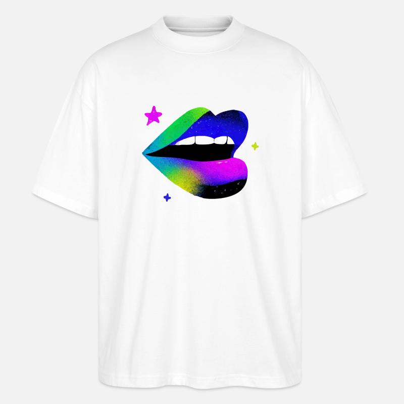 Regenbogen Lippe Graffiti Pop Art - Stanley/Stella Oversized Unisex Bio T-Shirt Blaster 2.0 - Weiß