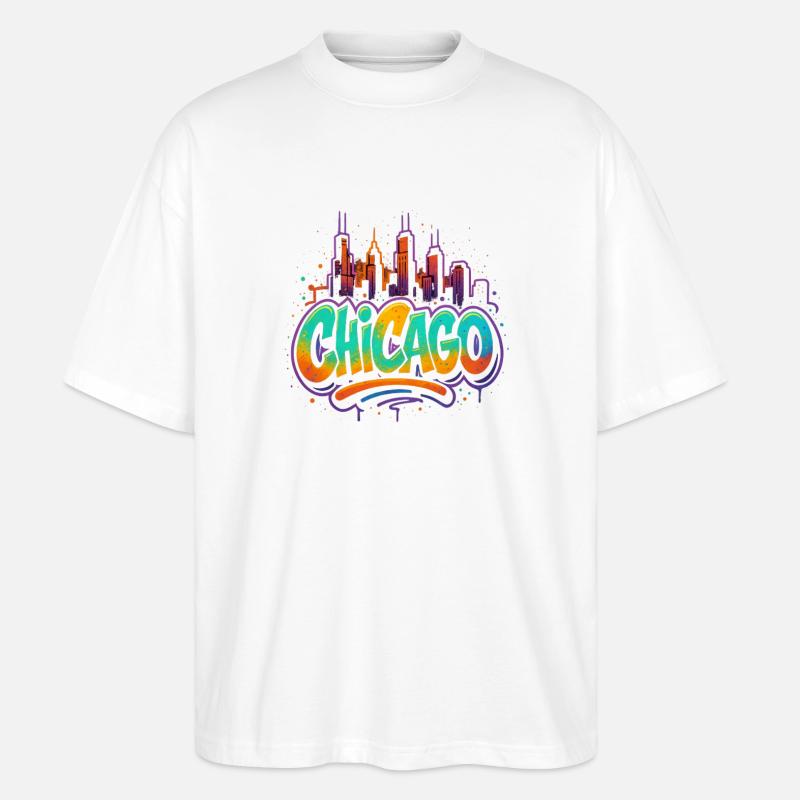 Silhouette du graffiti de Chicago - T-shirt bio Blaster 2.0 coupe oversize Stanley/Stella Unisexe - blanc