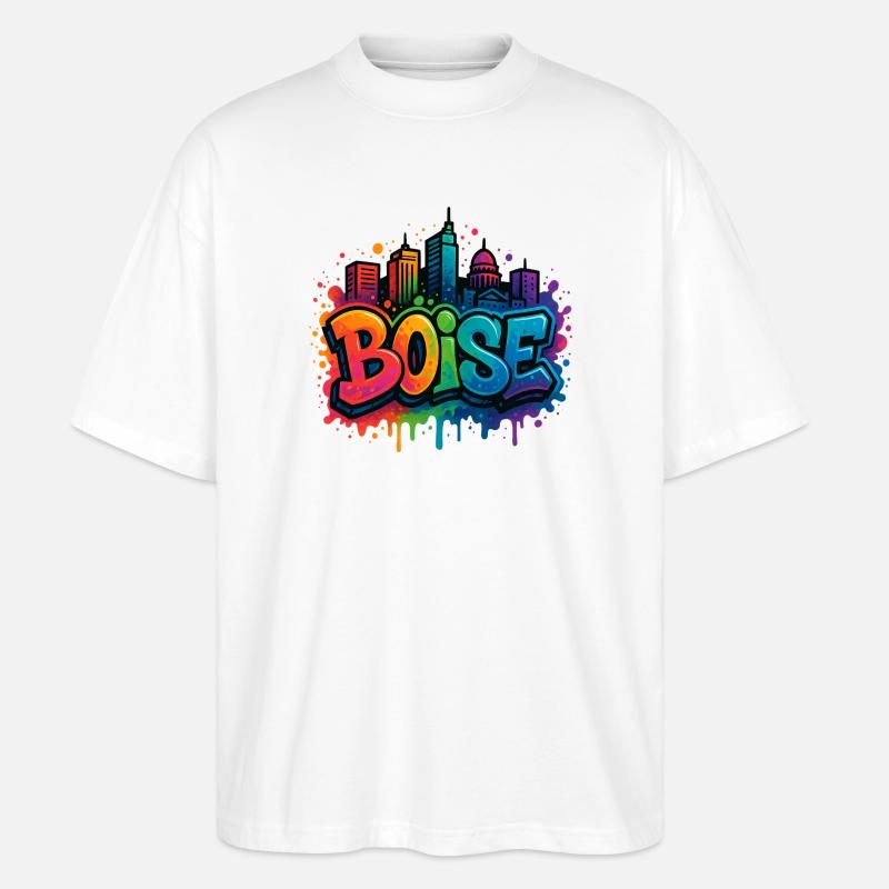 Skyline de graffitis de Boise - T-shirt bio Blaster 2.0 coupe oversize Stanley/Stella Unisexe - blanc