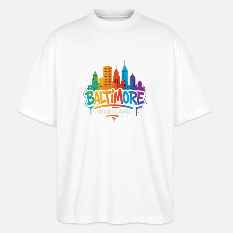 Baltimore Skyline Graffiti - T-shirt bio Blaster 2.0 coupe oversize Stanley/Stella Unisexe - blanc