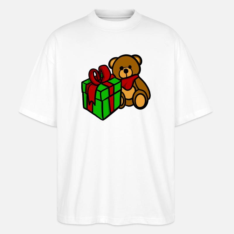 Teddy hat ein Geschenk - Stanley/Stella Oversized Unisex Bio T-Shirt Blaster 2.0 - Weiß