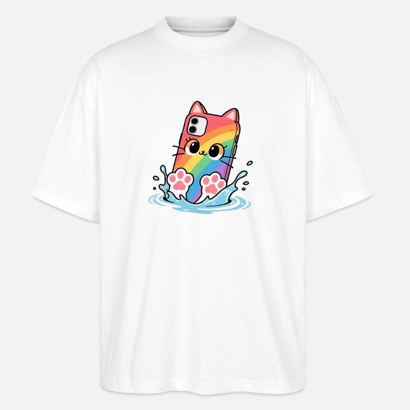 Tauchen Regenbogen Katze Handy - Stanley/Stella Oversized Unisex Bio T-Shirt Blaster 2.0 - Weiß