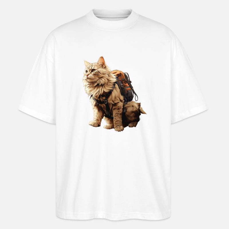 Abenteuer Katze mit Rucksack - Stanley/Stella Oversized Unisex Bio T-Shirt Blaster 2.0 - Weiß