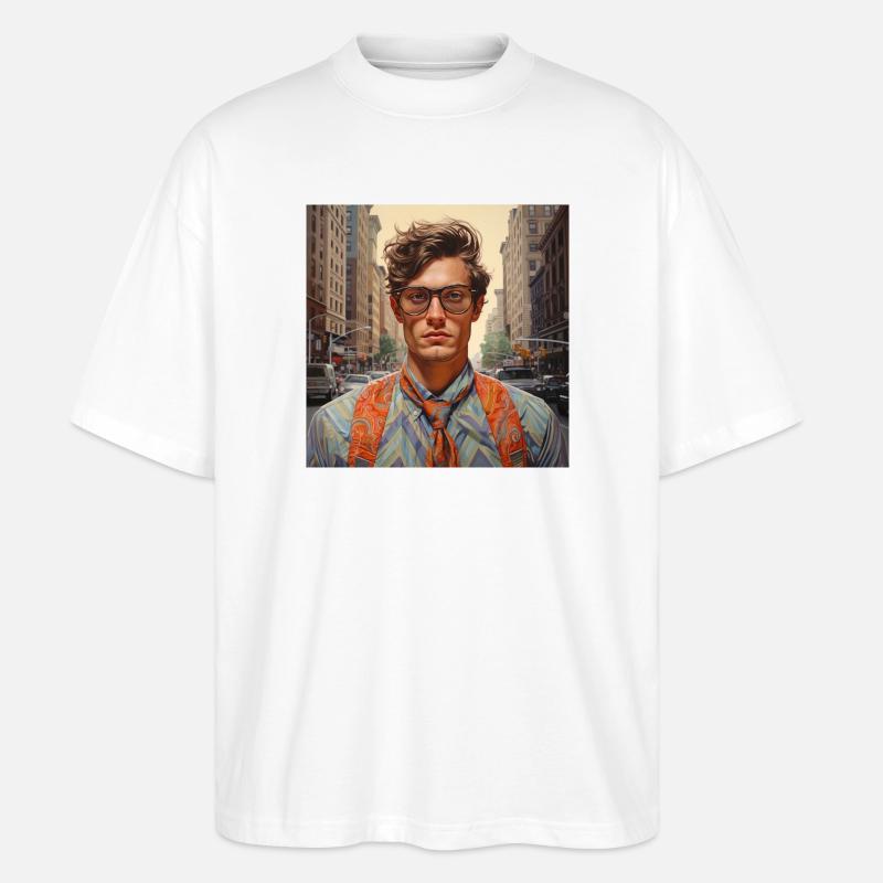Städtisches Stilporträt mit Brillen - Stanley/Stella Oversized Unisex Bio T-Shirt Blaster 2.0 - Weiß