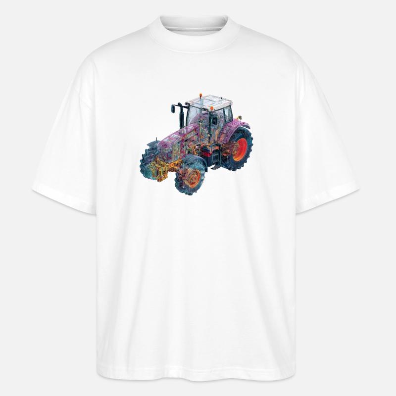 CAD-Röntgen-Traktor Farbenspiel Illustration - Stanley/Stella Oversized Unisex Bio T-Shirt Blaster 2.0 - Weiß