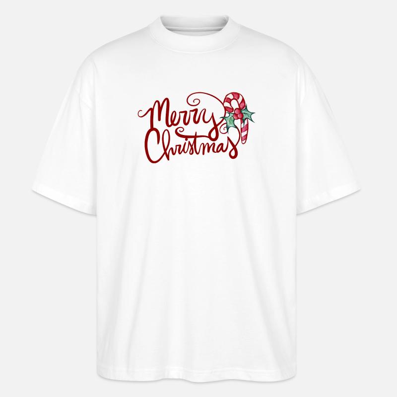 Merry Christmas Script with Candy Cane - Stanley/Stella Oversized Unisex Organic T-shirt Blaster 2.0 - white
