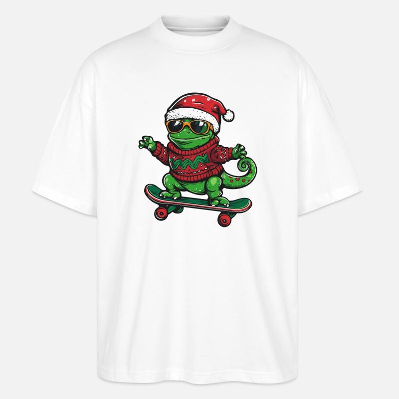 Caméléon Noël drôle - T-shirt bio Blaster 2.0 coupe oversize Stanley/Stella Unisexe - blanc