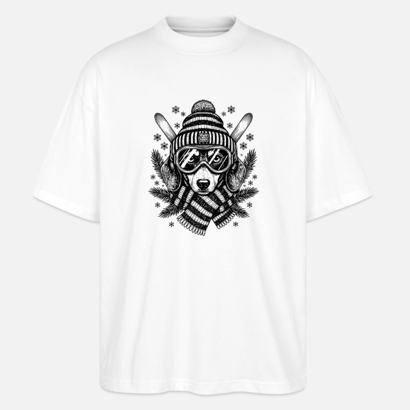 Skifahren Dackel Hund Ski - Stanley/Stella Oversized Unisex Bio T-Shirt Blaster 2.0 - Weiß