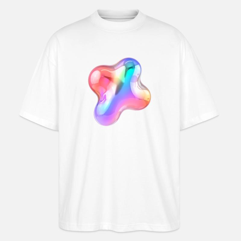 Rainbow Glossy Abstract Blob Design - Stanley/Stella Oversized Unisex Organic T-shirt Blaster 2.0 - white