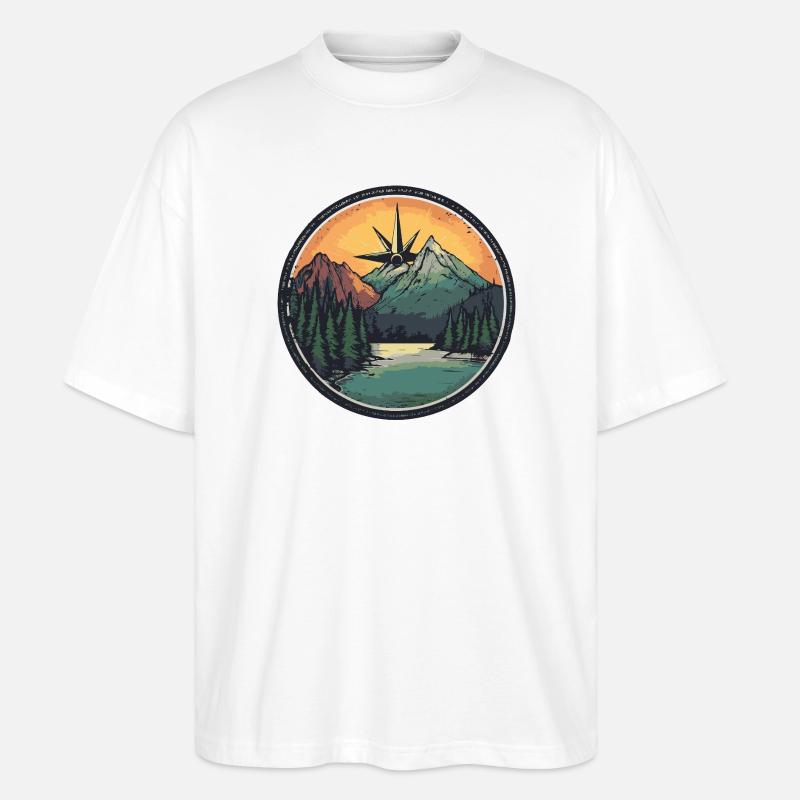 Berge Kompass - Stanley/Stella Oversized Unisex Bio T-Shirt Blaster 2.0 - Weiß