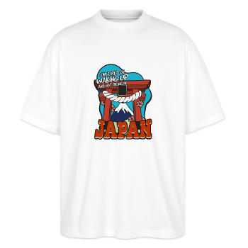 I’m Tired of Waking Up and Not Being in Japan - Stanley/Stella Oversized Unisex Bio T-Shirt Blaster 2.0 - Weiß - Vorne - Alina (178cm) & Michal (187cm)