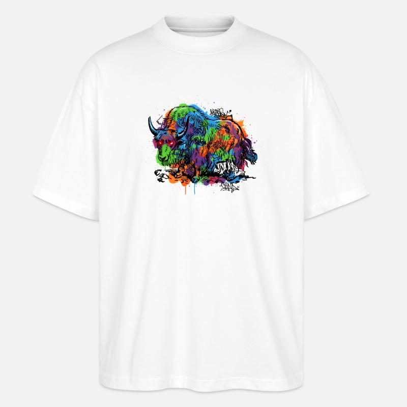 Regenbogenyak Graffiti Muster - Stanley/Stella Oversized Unisex Bio T-Shirt Blaster 2.0 - Weiß