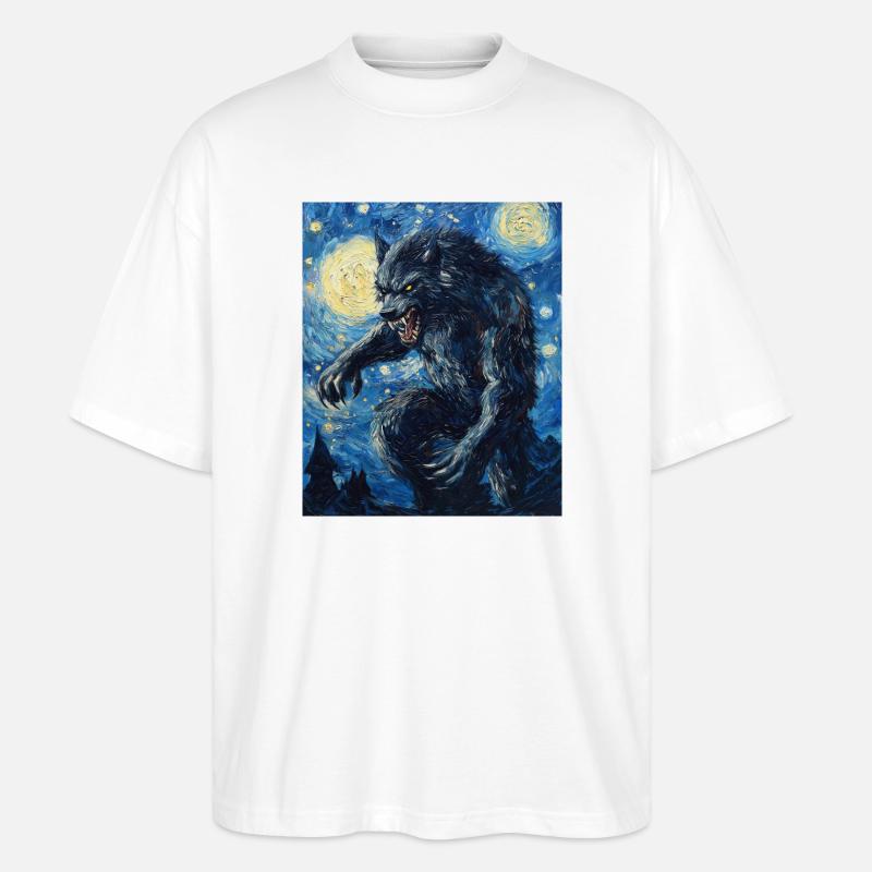 Werwolf Wolf Van Gogh Style - Stanley/Stella Oversized Unisex Bio T-Shirt Blaster 2.0 - Weiß