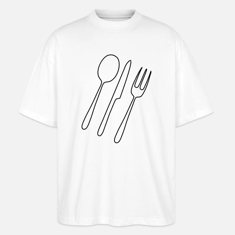 Besteck Gabel Löffel - Stanley/Stella Oversized Unisex Bio T-Shirt Blaster 2.0 - Weiß