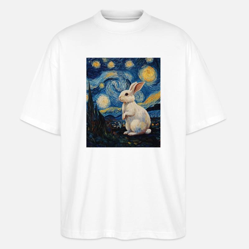Lapin style Van Gogh Nuit étoilée - T-shirt bio Blaster 2.0 coupe oversize Stanley/Stella Unisexe - blanc