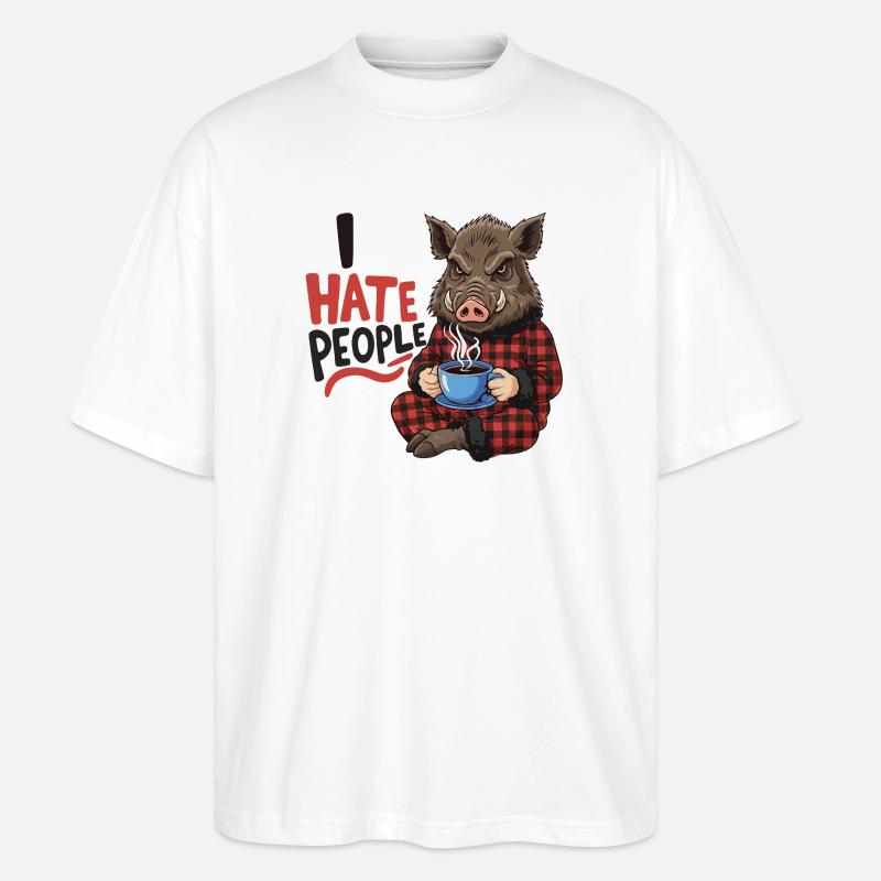 Wildschwein Kaffee Morgenmuffel Lustig Jäger - Stanley/Stella Oversized Unisex Bio T-Shirt Blaster 2.0 - Weiß