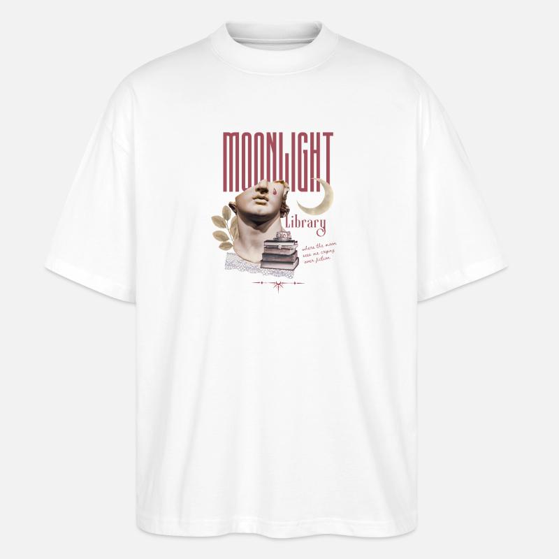 Moonlight Library – Surreales Bücher Design - Stanley/Stella Oversized Unisex Bio T-Shirt Blaster 2.0 - Weiß