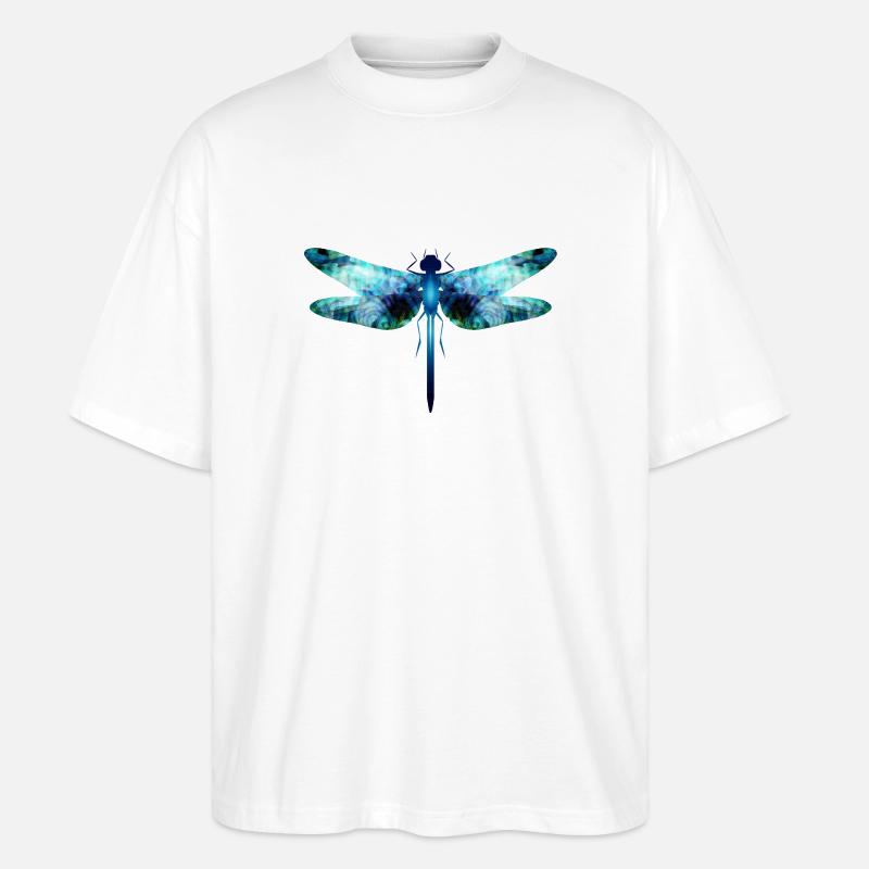 Libellule irisée dans les tons bleu-vert - T-shirt bio Blaster 2.0 coupe oversize Stanley/Stella Unisexe - blanc