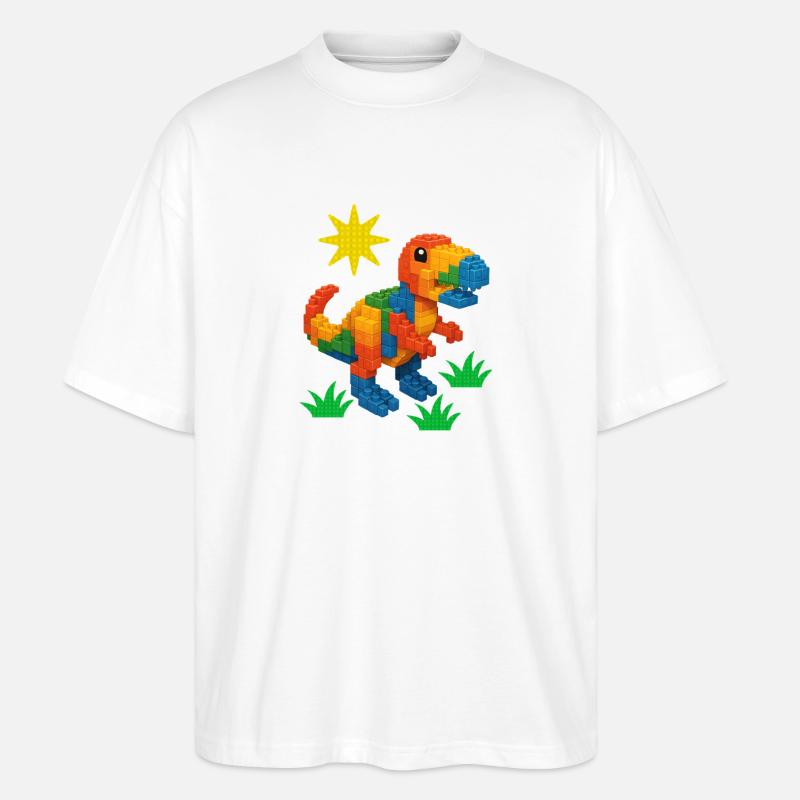 Dinosaur Made Of Bricks Creative Block Builder - Stanley/Stella Oversized Unisex Organic T-shirt Blaster 2.0 - white