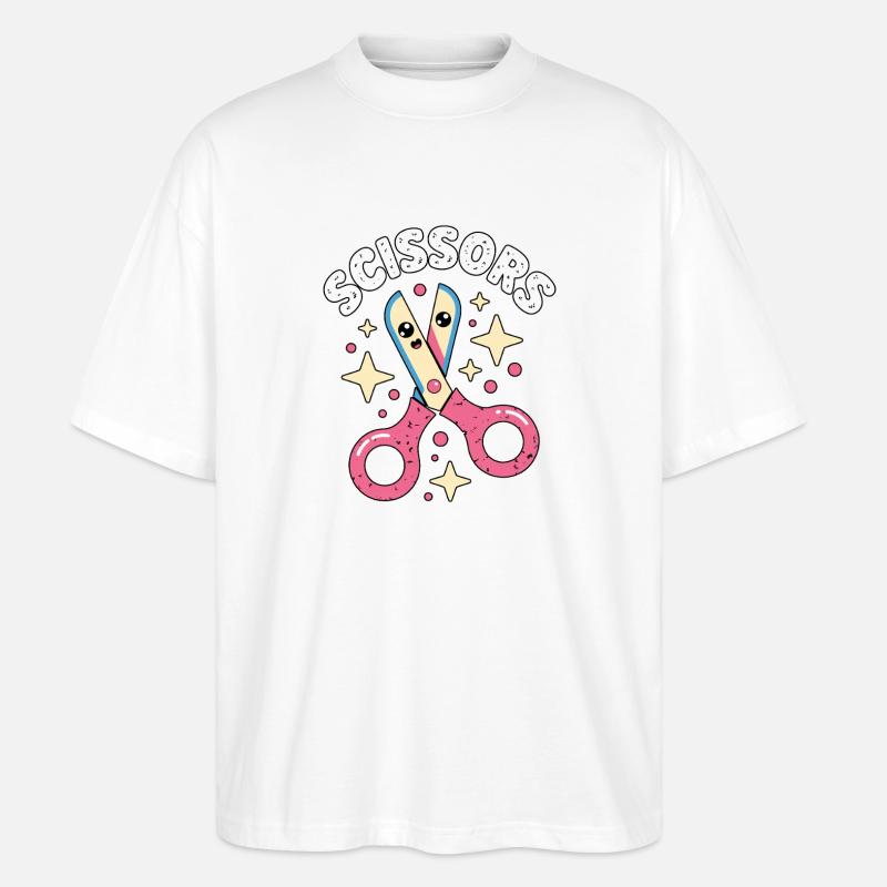 Schere Stein Papier Kawaii Scissors - Stanley/Stella Oversized Unisex Bio T-Shirt Blaster 2.0 - Weiß