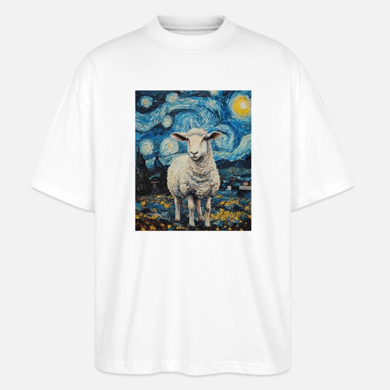 Schaf Van Gogh Style Starry Night - Stanley/Stella Oversized Unisex Bio T-Shirt Blaster 2.0 - Weiß