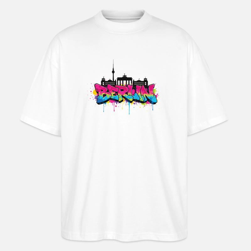 Berlin Graffiti Skyline - T-shirt bio Blaster 2.0 coupe oversize Stanley/Stella Unisexe - blanc