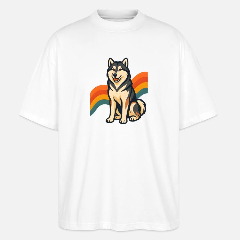 Alaskan Malamute Hund mit Regenbogenhintergrund - Stanley/Stella Oversized Unisex Bio T-Shirt Blaster 2.0 - Weiß