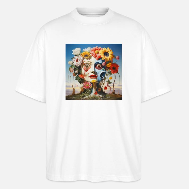 Masques de fleurs double visage - T-shirt bio Blaster 2.0 coupe oversize Stanley/Stella Unisexe - blanc